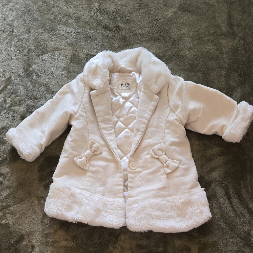 The Children's Place White Faux Fur Pea Coat
